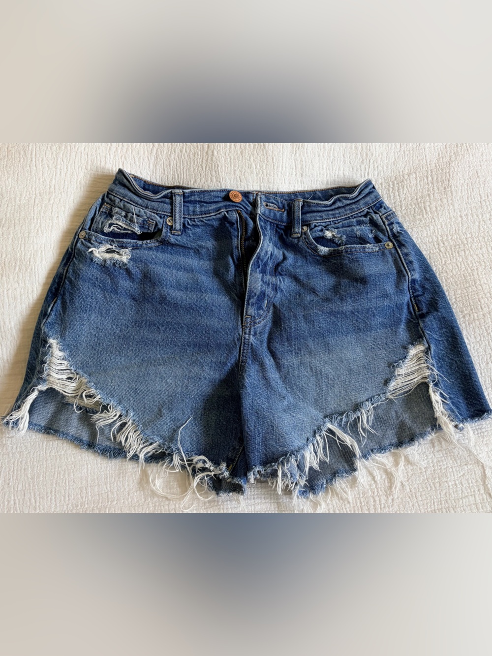American Eagle Outfitters Women's Blue Distressed Denim Cutoff Shorts
